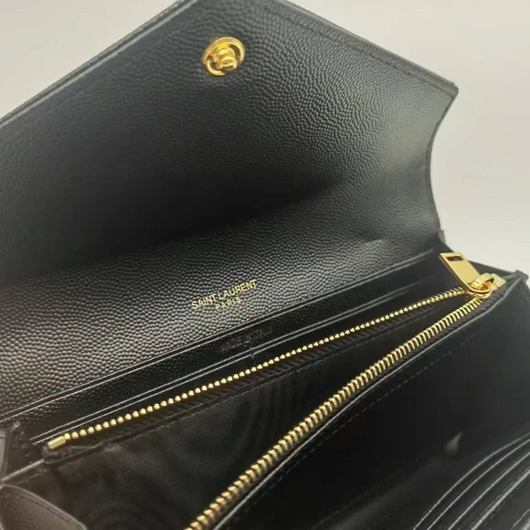 Yves Saint Laurent Black Chevron Clutch with Gold Logo - Picture 6 of 7